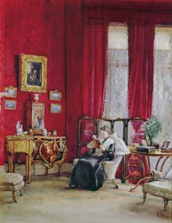 A Victorian Interior with a Lady Reading
